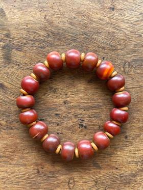 战国红双色玛瑙鼓珠手链，顺丰包邮