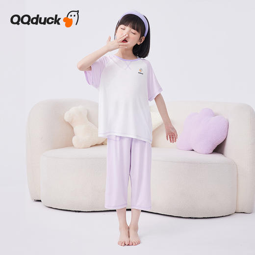 【男女同款】【凉感天丝莫代尔】【120-165】【可可鸭】空调服男女童短袖七分裤睡衣套装 商品图7