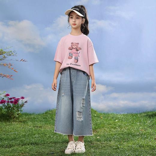 女童夏装2024新款短袖t恤纯棉夏款大童牛仔裤两件套儿童夏季套装 商品图2