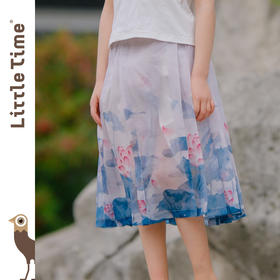 littletime女童新中式国画荷花半身裙夏装新款雪纺轻薄儿童马面裙