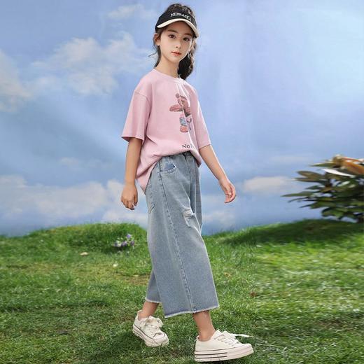 女童夏装2024新款短袖t恤纯棉夏款大童牛仔裤两件套儿童夏季套装 商品图3