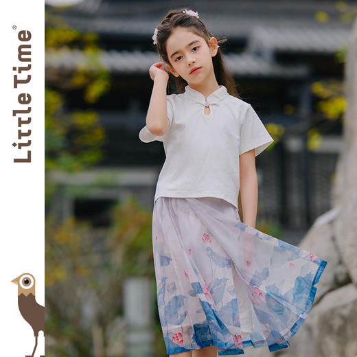 littletime女童新中式国画荷花半身裙夏装新款雪纺轻薄儿童马面裙 商品图2