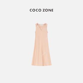 COCO ZONE 高级感连衣裙纯色无袖V领抽绳带帽裙子 23C18964