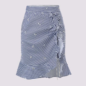 MAXRIENY条纹高腰半裙夏季不规则设计感裙子