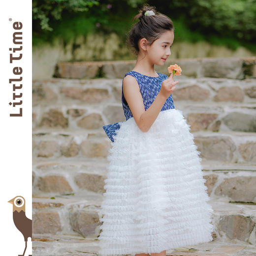 littletime儿童春夏牛仔蓝蝴蝶结背心裙轻奢礼服裙女童小香连衣裙 商品图3