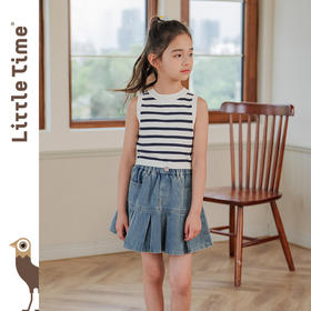 littletime女童针织背心2024夏季新款无袖条纹儿童T恤针织衫