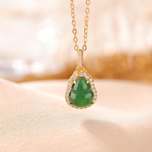 S925纯银镀金翡翠复古轻奢福禄葫芦钱币项链CW 商品图1