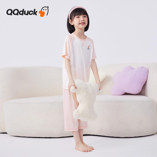 【男女同款】【凉感天丝莫代尔】【120-165】【可可鸭】空调服男女童短袖七分裤睡衣套装 商品图4