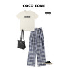COCO ZONE 蓝色格子休闲库修身款撞色收褶女长裤 23C18767 商品缩略图4