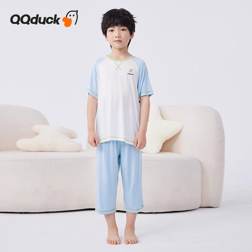 【男女同款】【凉感天丝莫代尔】【120-165】【可可鸭】空调服男女童短袖七分裤睡衣套装 商品图8