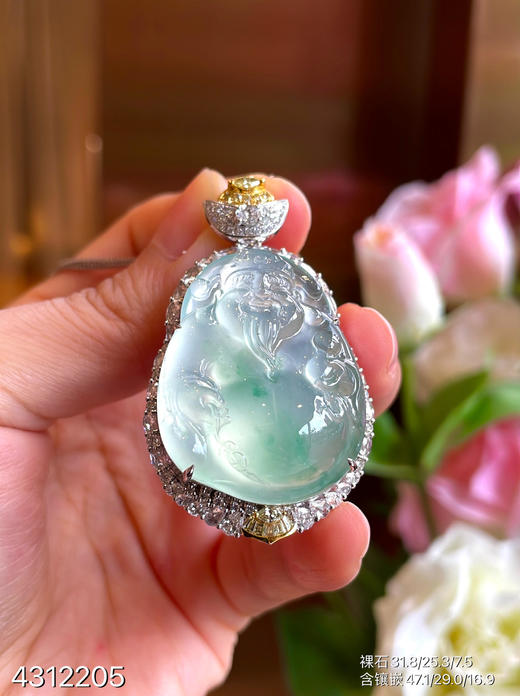 玻璃种木那飘翠财神吊坠【4312205】具体价格微信咨询 商品图2