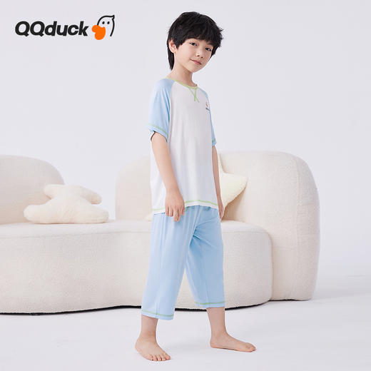 【男女同款】【凉感天丝莫代尔】【120-165】【可可鸭】空调服男女童短袖七分裤睡衣套装 商品图9