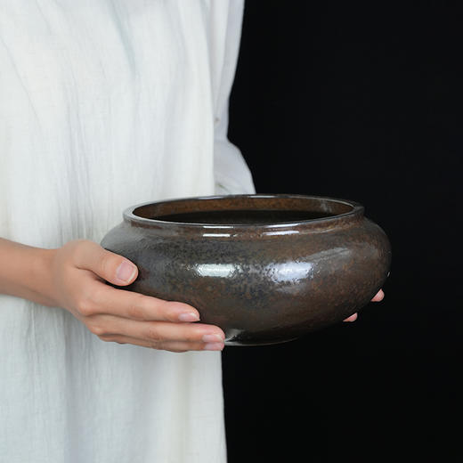 铁结晶金属釉水洗家用茶洗大号水盂笔洗茶杯碗复古风建水陶瓷功夫茶具配件果盆 商品图0