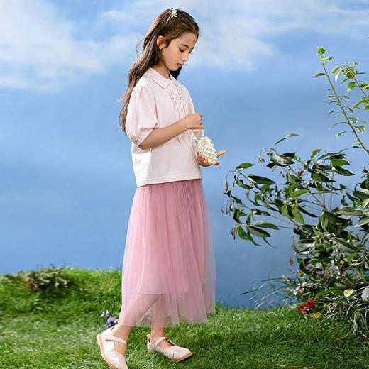 新中式女童套装夏季新款中大童国风夏装Polo衫儿童网纱裙两件套 商品图2