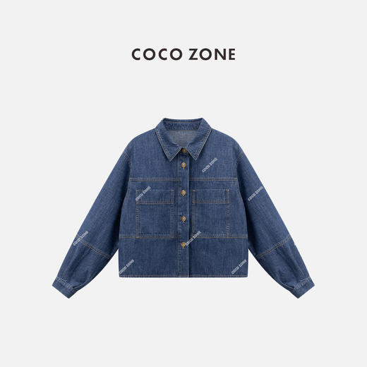 COCO ZONE "吉娅”时尚翻领单排扣牛仔衬衫百搭长袖上衣CC1B1312 商品图0