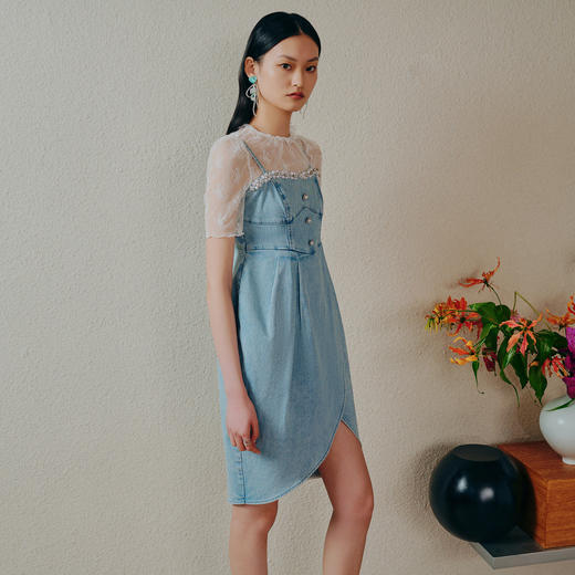 MAXRIENY园艺风氛围感吊带连衣裙花苞开叉牛仔裙子夏 商品图2