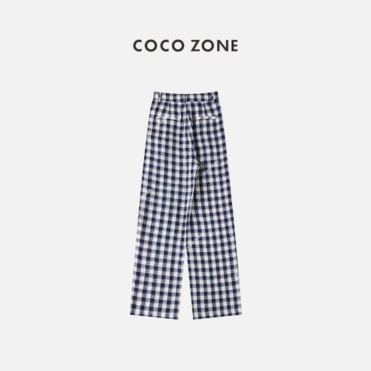 COCO ZONE 蓝色格子休闲库修身款撞色收褶女长裤 23C18767 商品图1