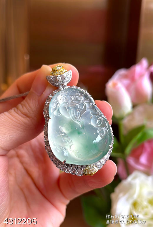 玻璃种木那飘翠财神吊坠【4312205】具体价格微信咨询 商品图0