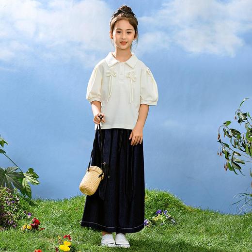 新中式女童套装夏季新款中大童国风夏装Polo衫儿童网纱裙两件套 商品图0