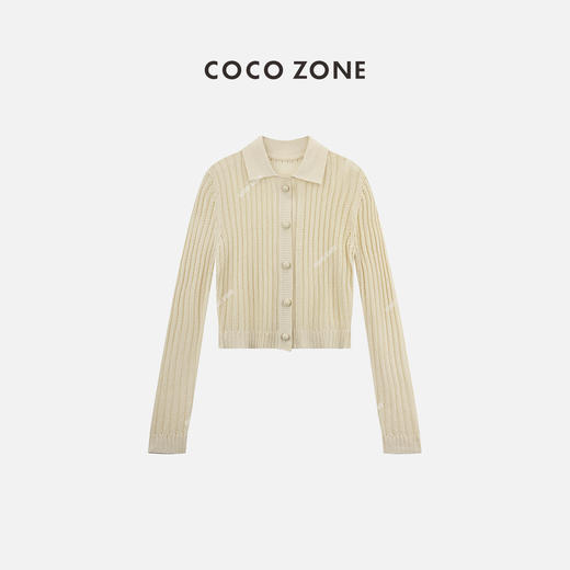 COCO ZONE“蕾舒上衣”早春翻领针织开衫设计感气质CC1A0527 商品图0