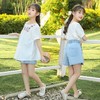 刺绣女童套装2024夏季新款中大童棉麻短袖儿童T恤牛仔短裤两件套 商品缩略图1