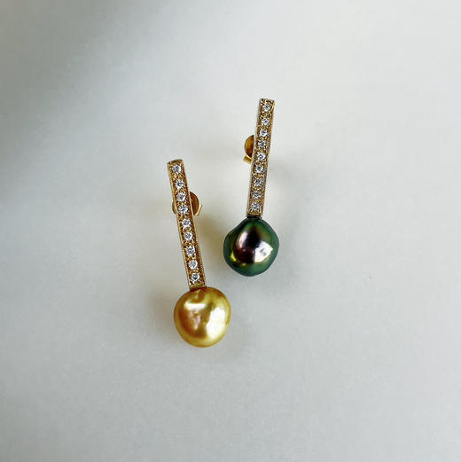CHIC系列 18K镶钻石、大溪地珍珠和南洋KESHI珍珠耳坠 商品图0