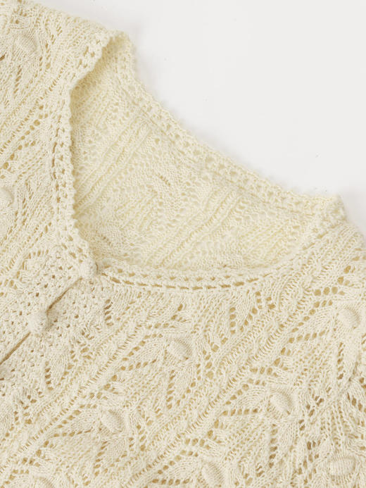 COCO ZONE "钩花美学” 时尚设计感镂空V领单排扣短袖针织衫CC1B1243 商品图4