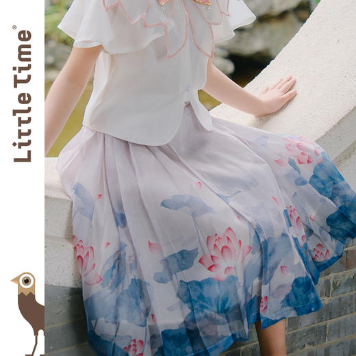 littletime女童新中式国画荷花半身裙夏装新款雪纺轻薄儿童马面裙 商品图4