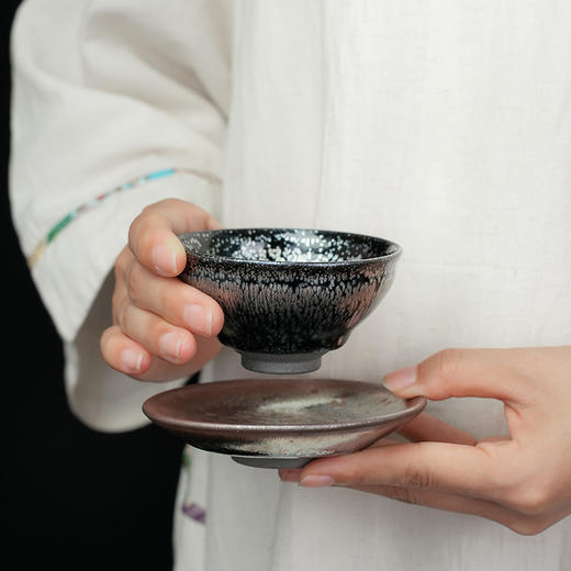 周水平油滴盏束口禅定杯建盏粗陶窑变茶盏斗笠杯手工陶瓷主人杯单杯茶碗 商品图6