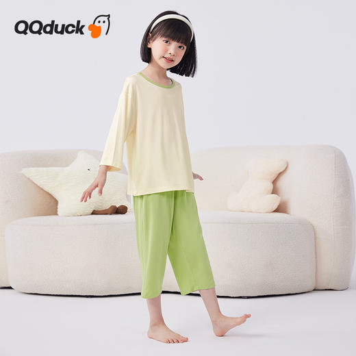 【男女同款】【凉感天丝莫代尔】【130-160】【可可鸭】男女童七分袖长裤家居服套装莫代尔睡衣空调服 商品图9