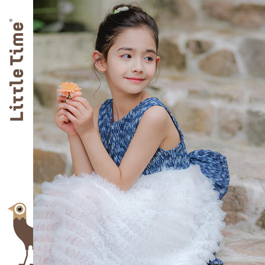 littletime儿童春夏牛仔蓝蝴蝶结背心裙轻奢礼服裙女童小香连衣裙 商品图1