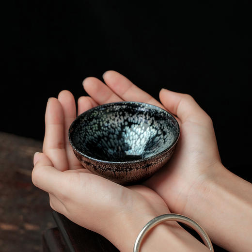 周水平油滴盏束口禅定杯建盏粗陶窑变茶盏斗笠杯手工陶瓷主人杯单杯茶碗 商品图2