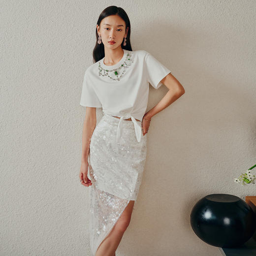 MAXRIENY奢华开衩设计感半身裙高腰夏季裙 商品图1