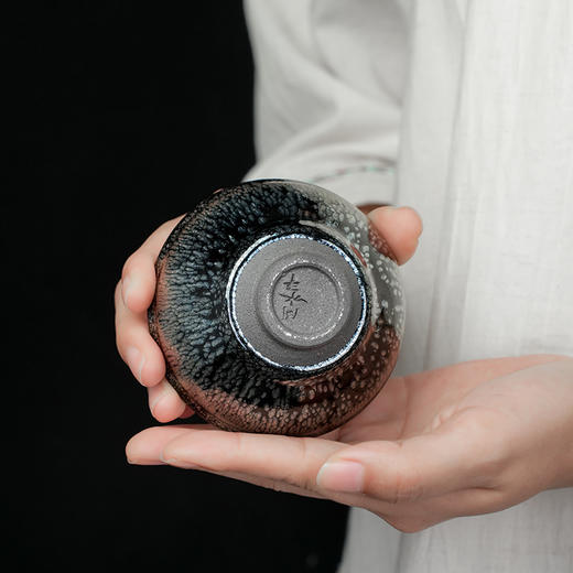 周水平油滴盏束口禅定杯建盏粗陶窑变茶盏斗笠杯手工陶瓷主人杯单杯茶碗 商品图5