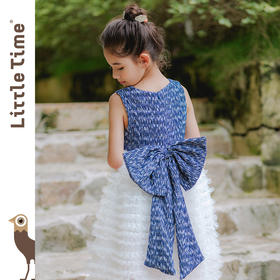 littletime儿童春夏牛仔蓝蝴蝶结背心裙轻奢礼服裙女童小香连衣裙