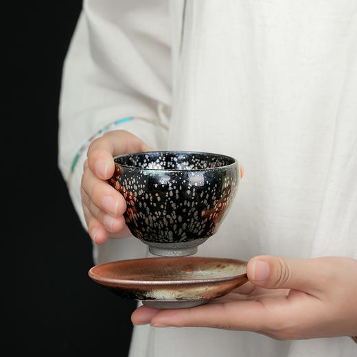 周水平油滴盏敛口禅定杯建盏粗陶窑变茶盏斗笠杯手工陶瓷主人杯单杯茶碗 商品图4