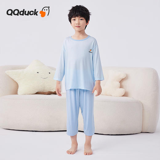 【男女同款】【凉感天丝莫代尔】【130-160】【可可鸭】男女童七分袖长裤家居服套装莫代尔睡衣空调服 商品图3