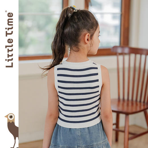 littletime女童针织背心2024夏季新款无袖条纹儿童T恤针织衫 商品图3
