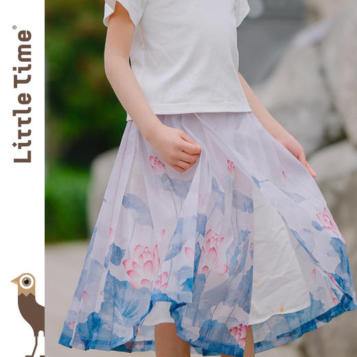littletime女童新中式国画荷花半身裙夏装新款雪纺轻薄儿童马面裙 商品图3