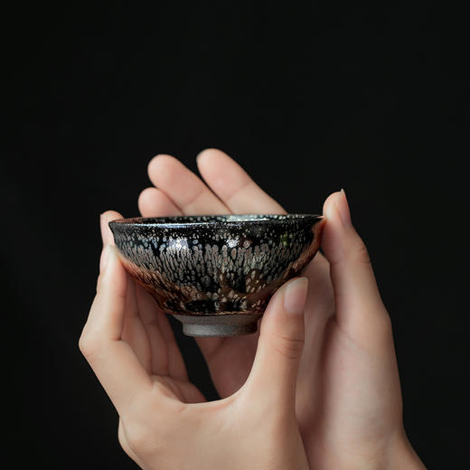 周水平油滴盏束口禅定杯建盏粗陶窑变茶盏斗笠杯手工陶瓷主人杯单杯茶碗 商品图7