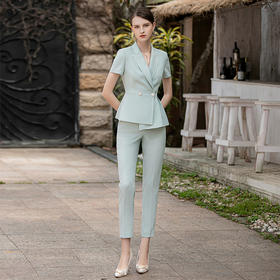 IWY/绿色西服套装女夏季时尚高级感职业装气质女神范美容师工作服CP1823