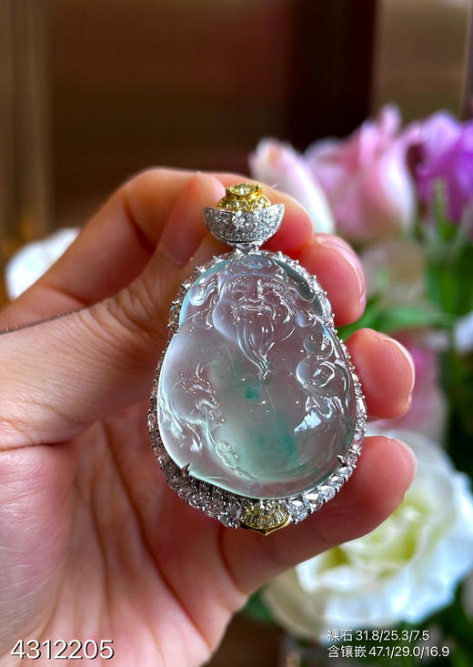 玻璃种木那飘翠财神吊坠【4312205】具体价格微信咨询 商品图3