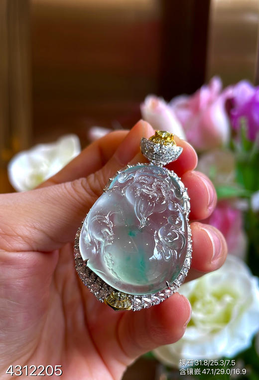 玻璃种木那飘翠财神吊坠【4312205】具体价格微信咨询 商品图5