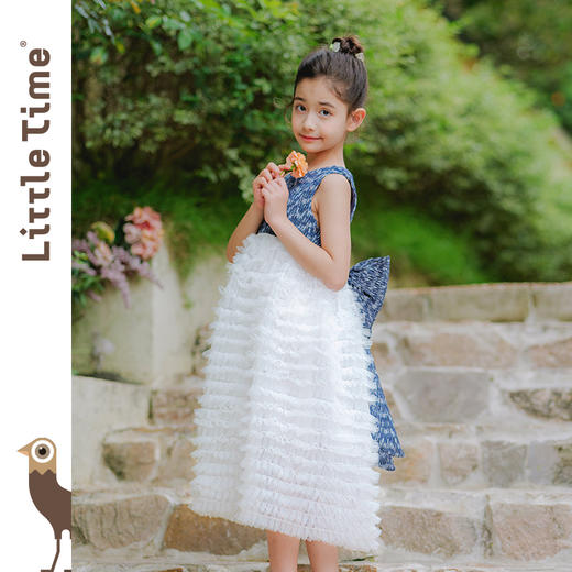 littletime儿童春夏牛仔蓝蝴蝶结背心裙轻奢礼服裙女童小香连衣裙 商品图4
