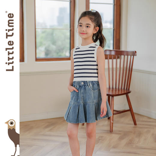 littletime女童针织背心2024夏季新款无袖条纹儿童T恤针织衫 商品图2