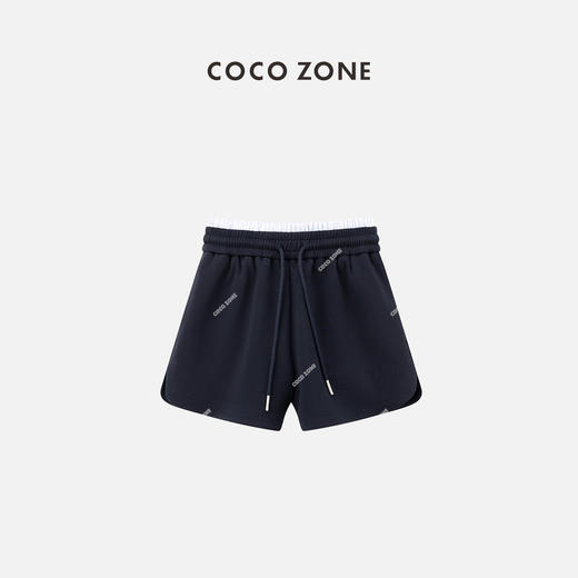 COCO ZONE2024"撞蓝条短裤”夏季休闲松紧腰抽绳短裤简约百搭通勤裤CC1B0746 商品图0