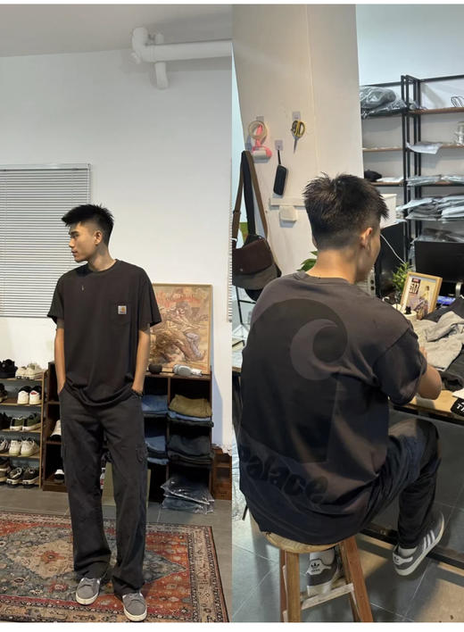 卡蛤特全新联名企划 做旧黑水洗口袋短袖T恤 TX299 商品图0