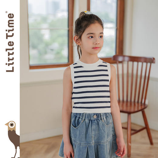 littletime女童针织背心2024夏季新款无袖条纹儿童T恤针织衫 商品图1