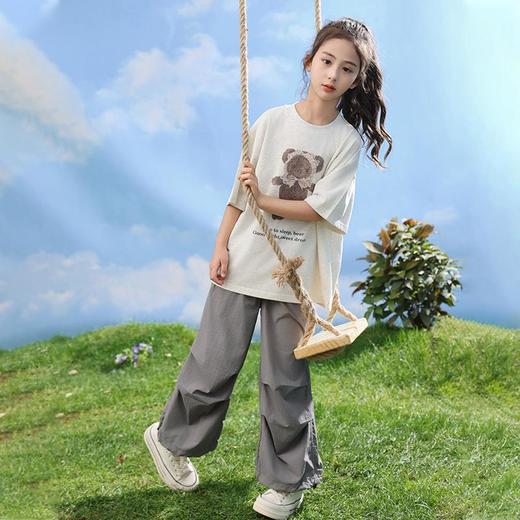 女童短袖t恤套装夏季2024新款儿童短袖韩版中大童夏装裤子两件套 商品图0