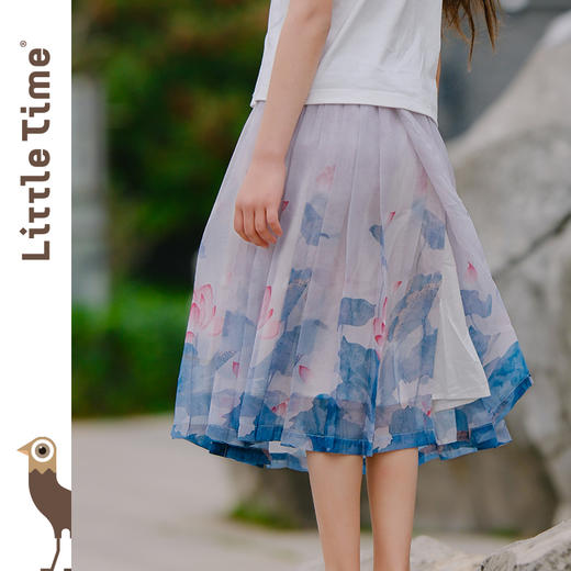 littletime女童新中式国画荷花半身裙夏装新款雪纺轻薄儿童马面裙 商品图1